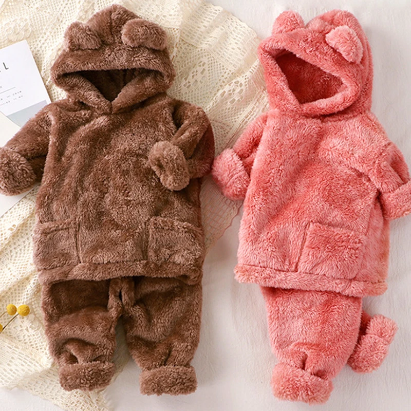 

Furry Home Clothes Set Girls Boy Autumn Winter Hoodies With Trousers 2Pcs Unsex Kids Warm Pajamas Suit 3-8 Years Children Outfit