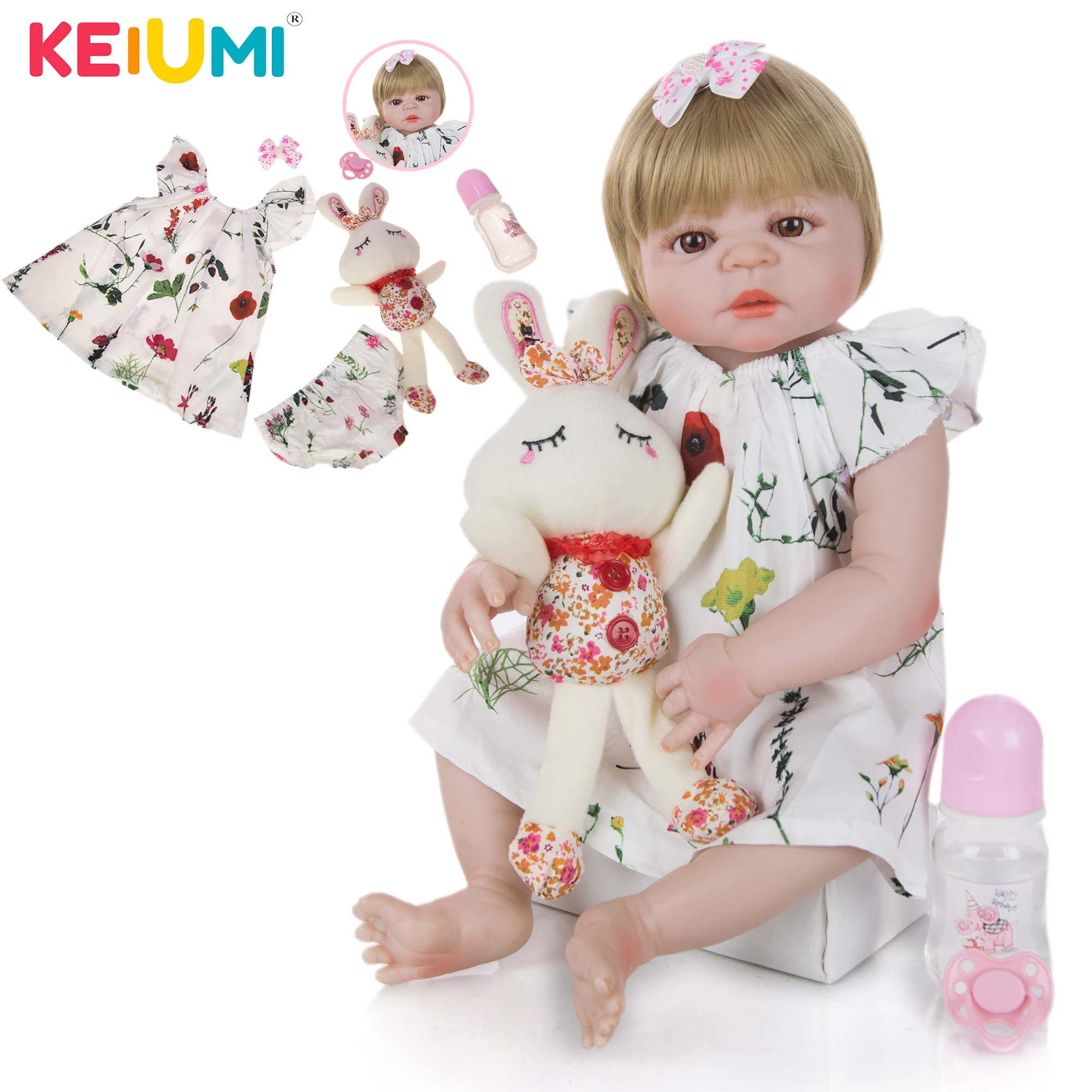 

KEIUMI 23 дюйма милая кукла-Реборн, игрушки, полностью силиконовая виниловая Реалистичная кукла-реборн для новорожденных, детские подарки на де...