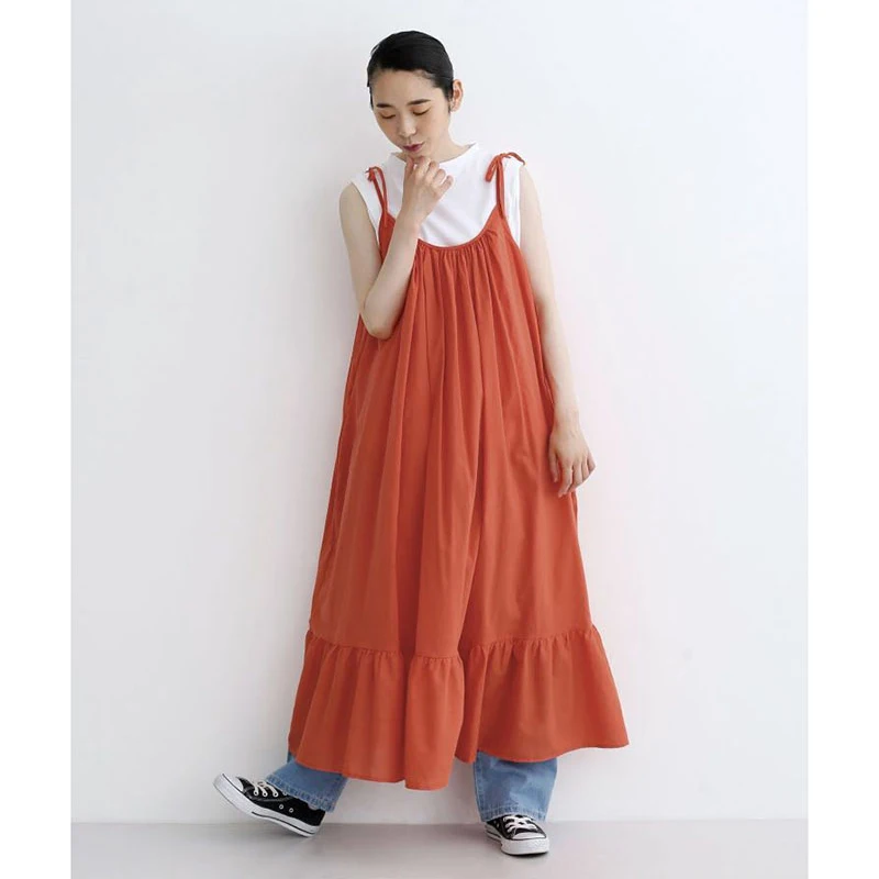 

Women's Spaghetti Strap Maxi Dress Ruffled Loose Casual Long Dress