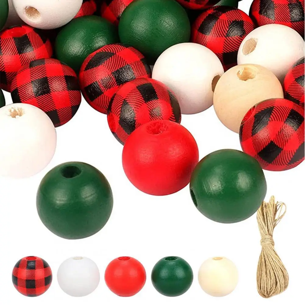 

200Pcs/Set Wooden Beads Green Buffalo Plaid Pattern Multi-Use Sewing Mix Color Necklace Bracelet Perforated Beads