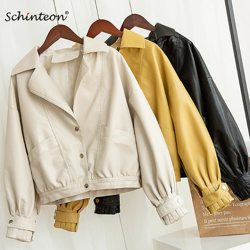 

Куртка Schinteon из искусственной кожи, с отложным воротником, осенняя