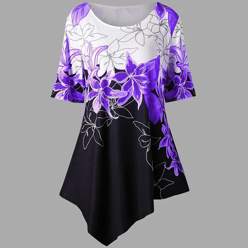 

Plus Size Floral Print Short Dress Ladies Summer Irregular Hem Casual Bohemian Short Sleeve Beach Mini Dress Vestidos Hot Sale