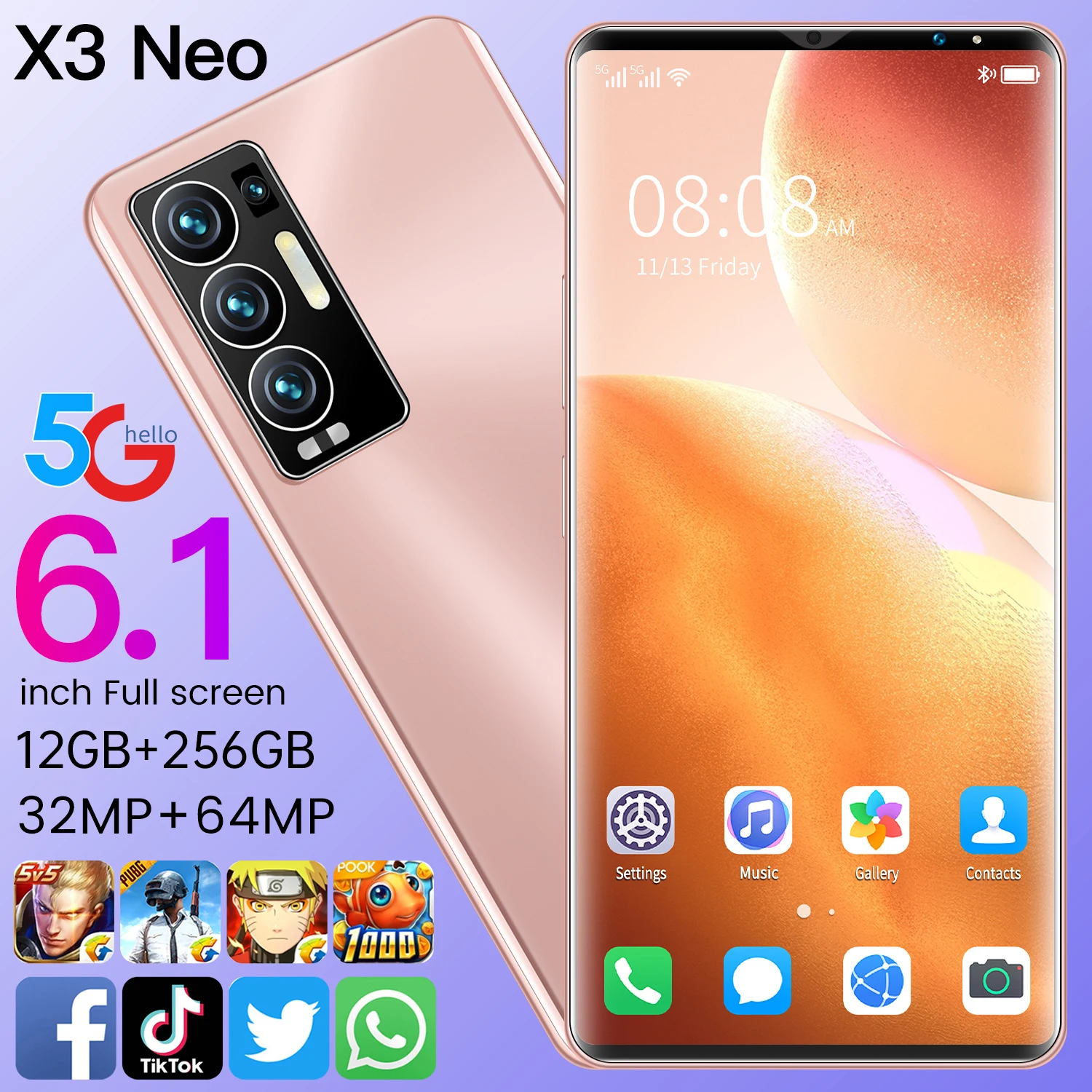 

Cheap Phone X3 Neo MT6889+ Deca Core 6000MAH Big Battery 6.1Inch Full Screen 12+256GB Double SIM Card 32+64MP Android 11 Face ID