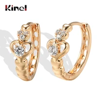 kinel luxury 585 rose gold heart stud earrings for women micro wax inlay natural zircon bridal wedding jewelry crystal earrings
