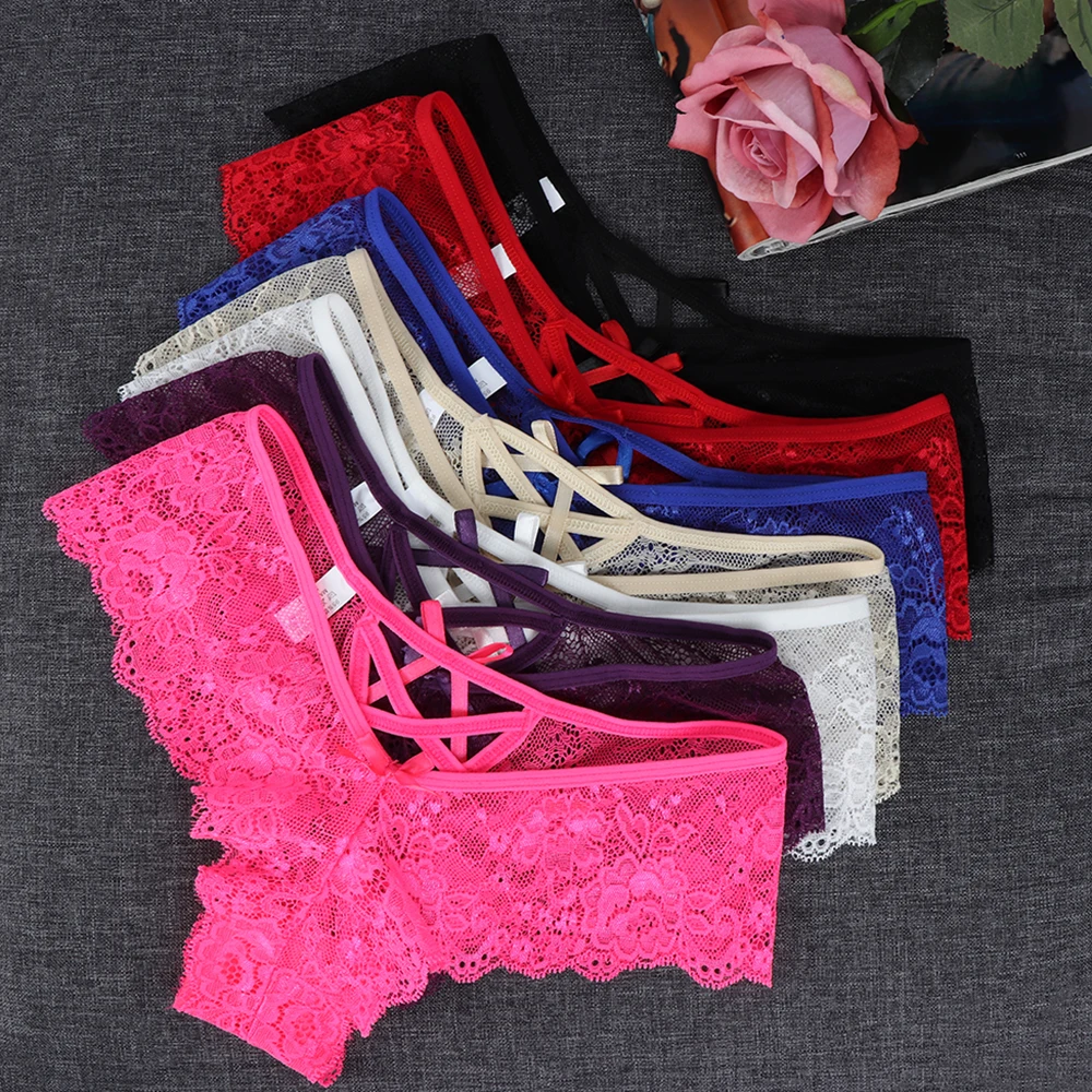 

1PC Sexy Erotic Lingerie Ladies Elastic Bandage Lace Flowers Panties T-back Briefs G-String Thongs Women's Charming Underwear