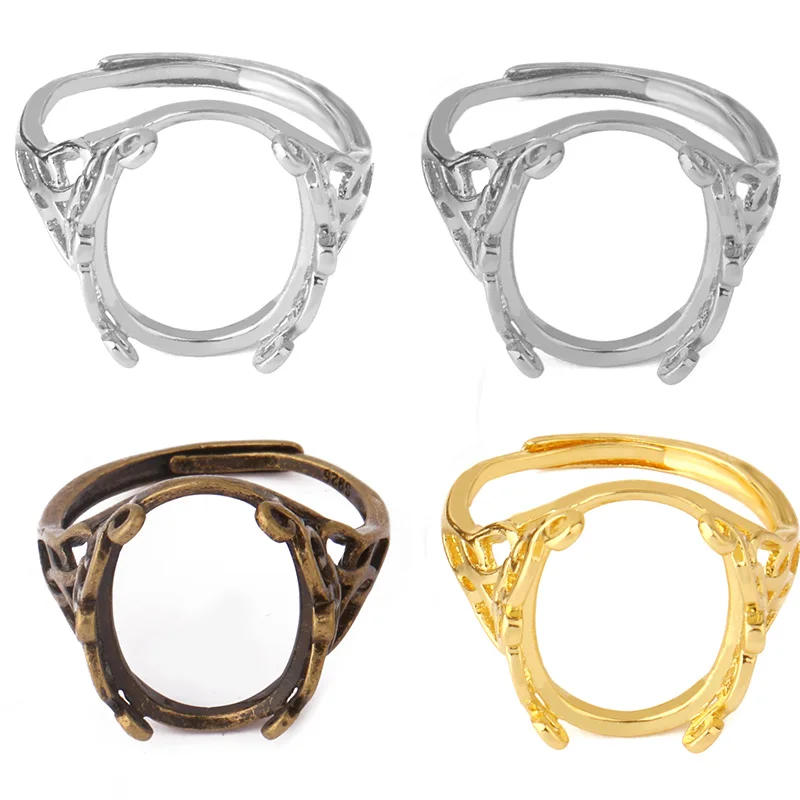 Посеребренная Регулируемая пустая Базовая установка кольца с размером 12x15 мм