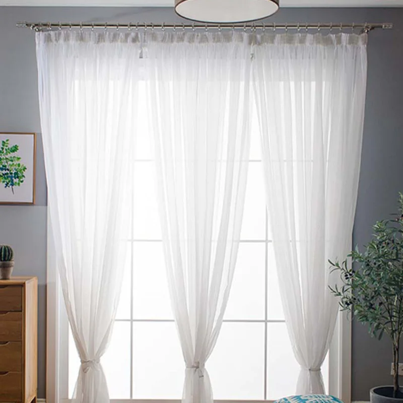 

White Window Curtain Sheer Voile 2 Panels for Kitchen Living Room & Bedroom Rod Pocket Basic Assorted Colors & Sizes TJ3985