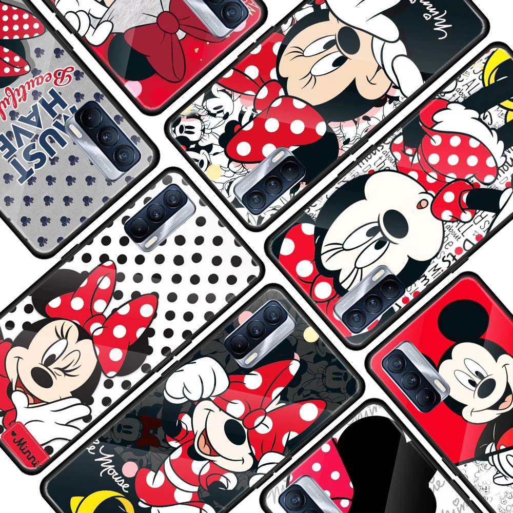 

Red disney mickey cute for OPPO Realme 7i 7 6 5 Pro C3 XT A9 2020 A52 Find X2Lite Luxury Tempered Glass Phone Case Cover