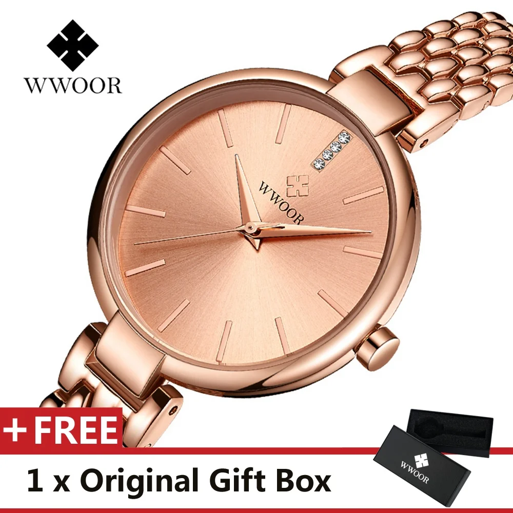 Часы WWOOR женские кварцевые брендовые Роскошные модные дамские наручные часы для