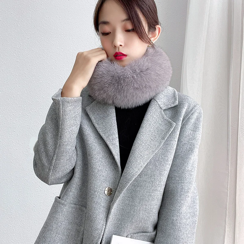 Зимний шарф из натурального Лисьего меха прямой воротник Женский слюнявчик на