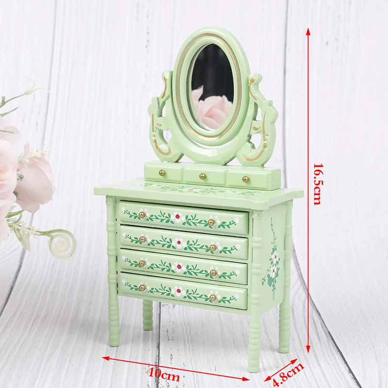 

1:12 Dollhouse Miniature Wooden Green Floral Theme Furniture Set Model For Dollhouse Decoration New