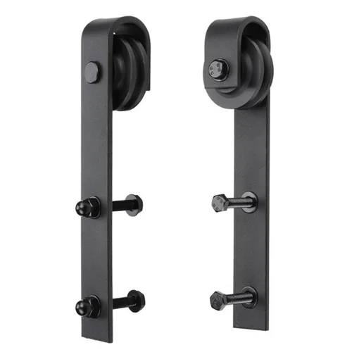 

2pc rustic carbon steel and brushed stainless steel sliding barn door hardware roller