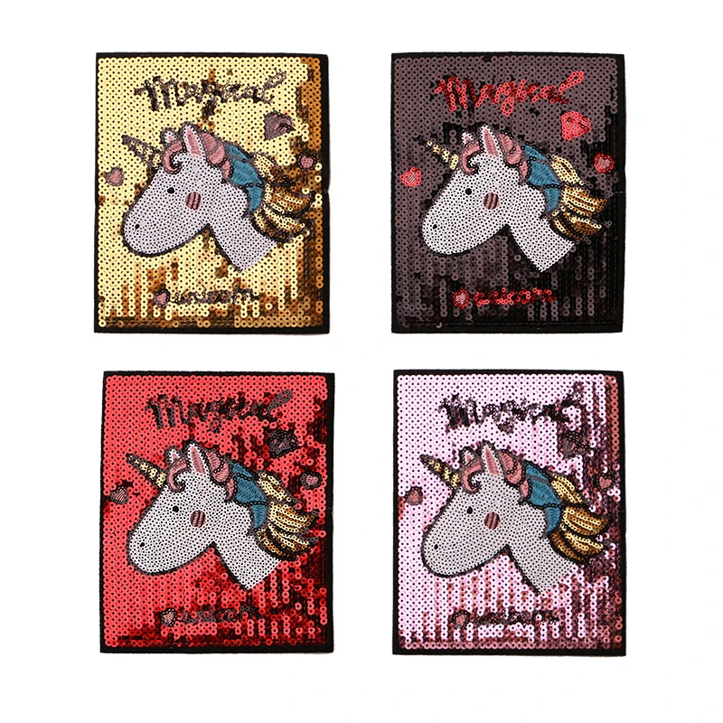 Прямоугольные нашивки для одежды с единорогом блестками вышитые термоклейкие