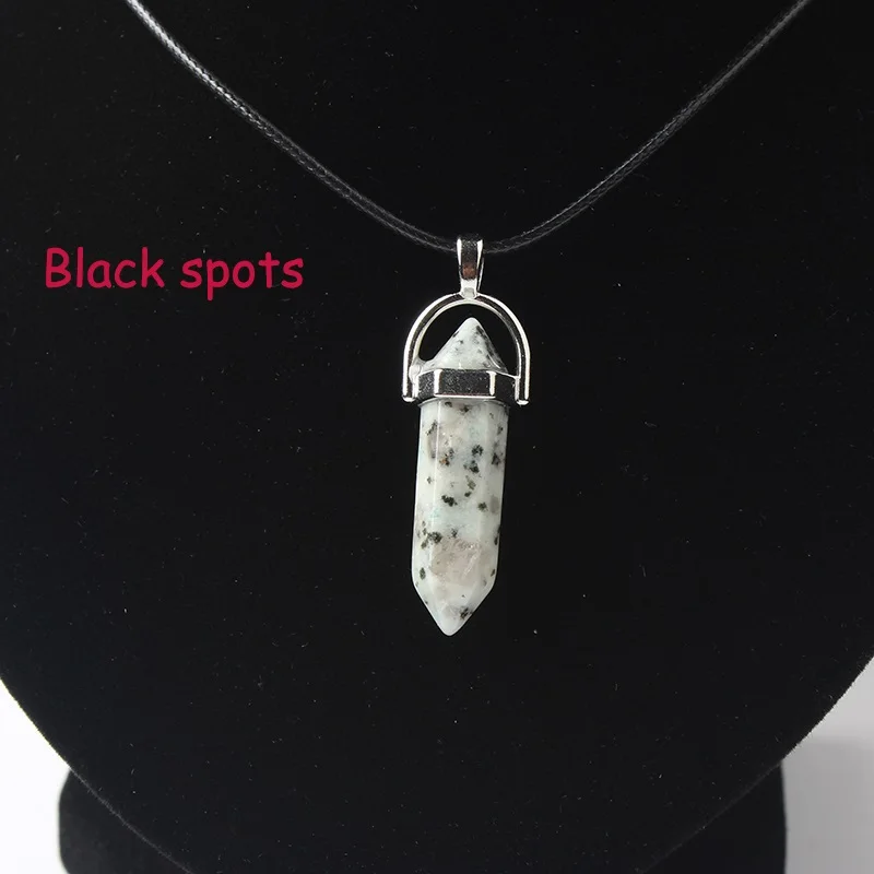 Tianshan blue LanLi, шестиугольная колонна, ожерелье с натуральным кристаллом, подвеска с камнем, кожаные цепи, ожерелье для женщин, модное ювелирное изделие - Окраска металла: Tianshan blue