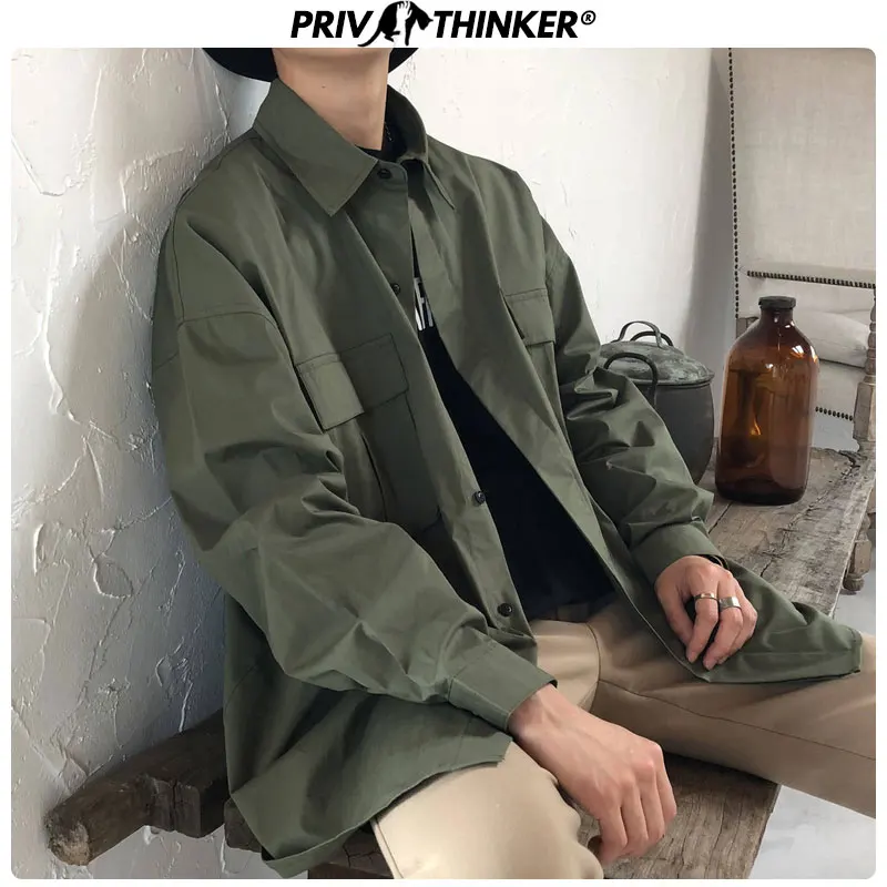 Мужская рубашка с длинным рукавом Privathinker черная винтажная уличная в стиле хип хоп 2020|Повседневные рубашки| |