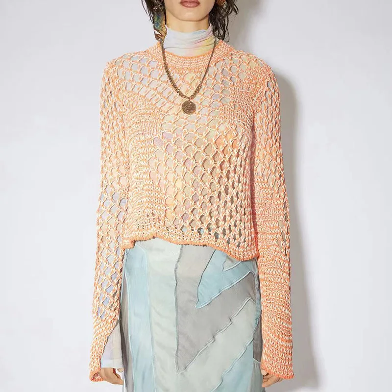 

Women Jacket 2021 Women's Summer New Irregular Fishnet Loose and Thin Hollow Thin Knit Sweater Woven Blouse Top