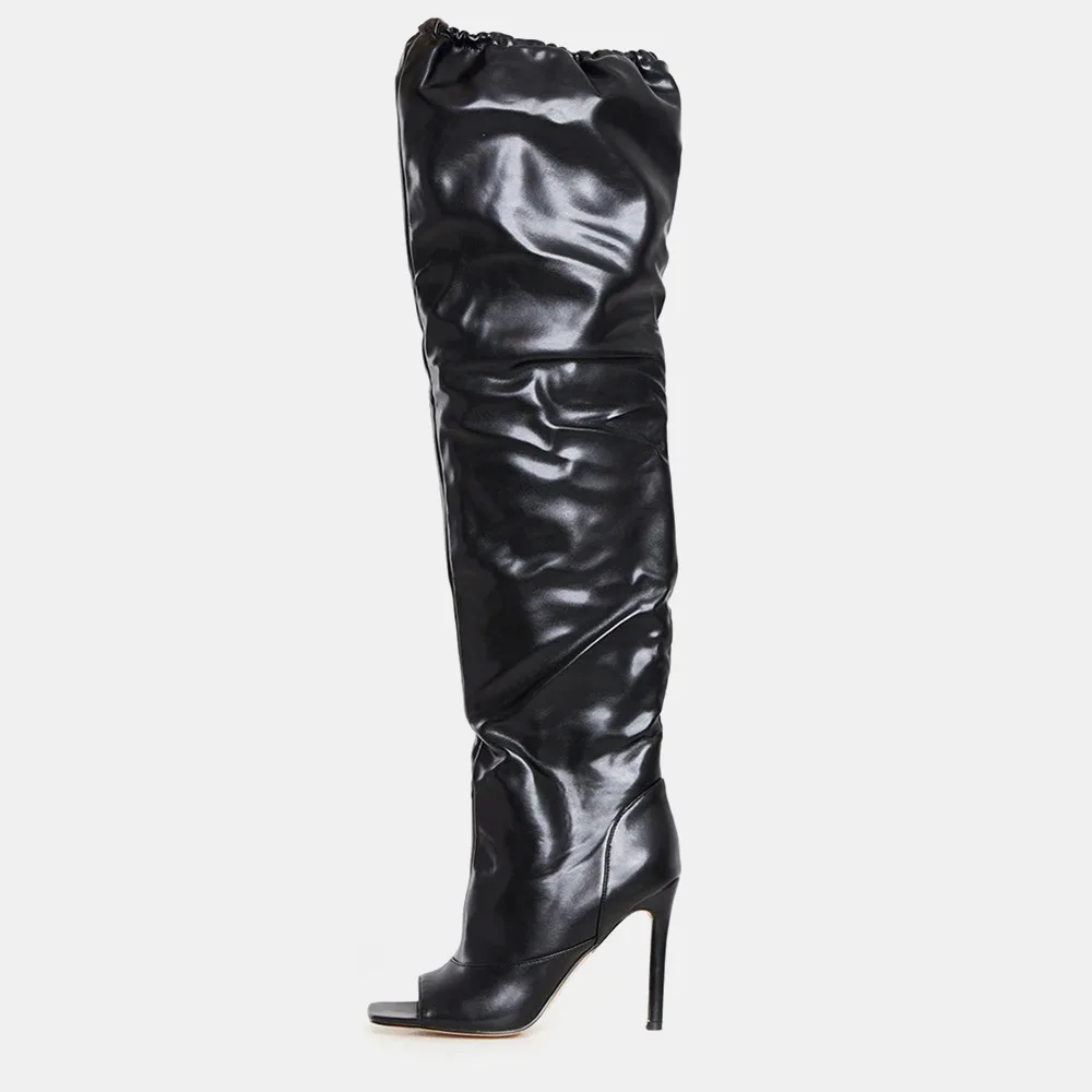 

New fashion fish mouth thin heel high heel shoes over the knee long boots large size high boots women's Boots