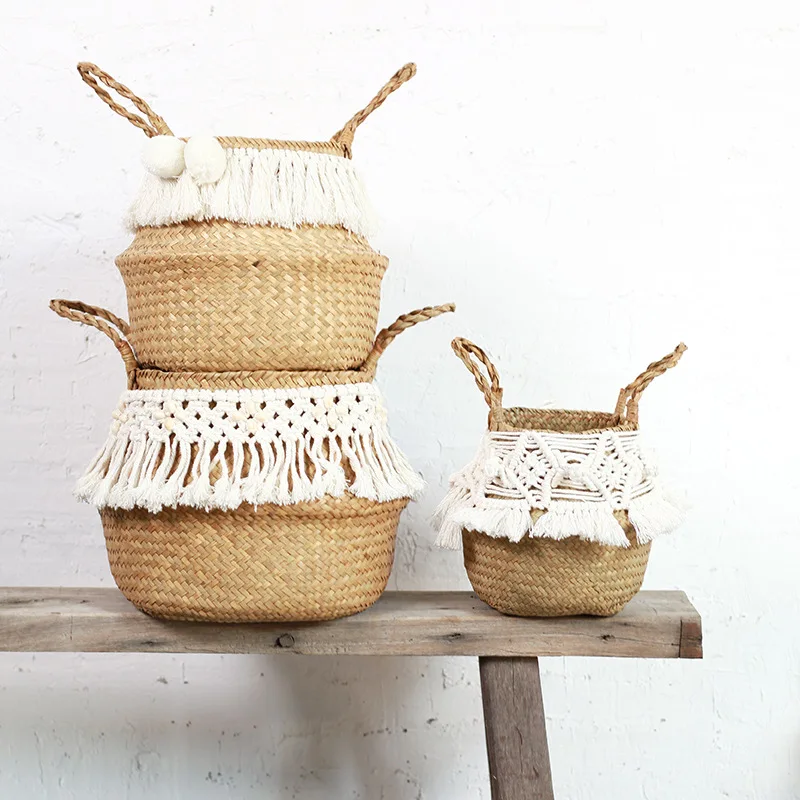 

Nordic Ins Hand-woven Storage Basket Creative Homestay Seaweed Basket Home Decoration Laundry Basket Woven Basket
