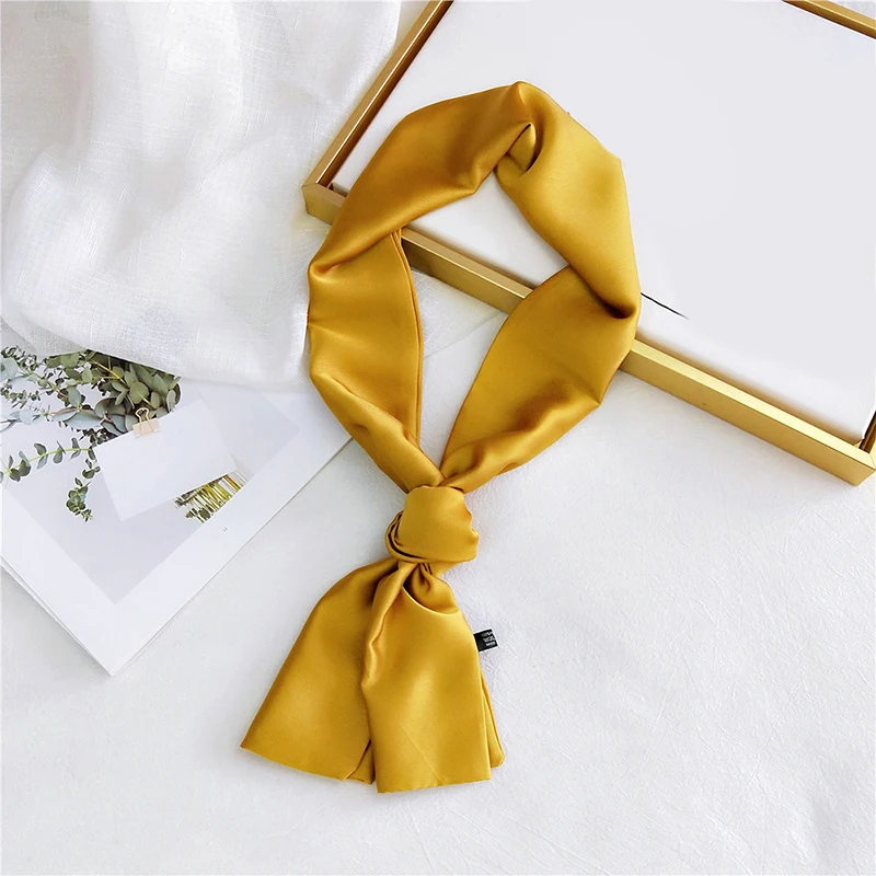 Длинный маленький платок женский узкий элегантный декоративный шелковый шарф