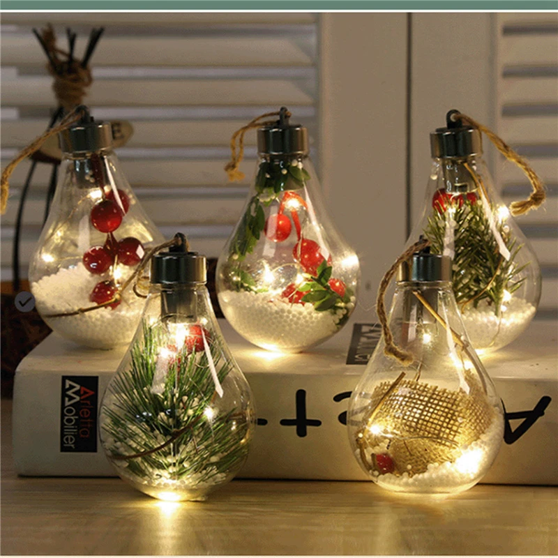 

Transparent Plastic Glowing Bulb Household Pendant Merry Christmas Decoration Ball with Lights