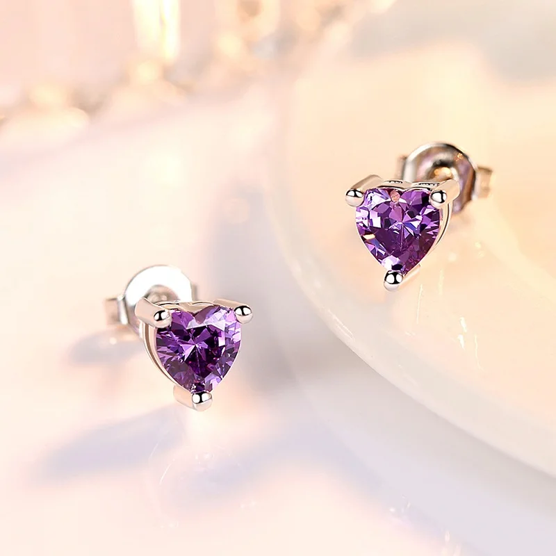 Cute Romantic Simple Style Stud Earrings Romantic Pink Heart Zirconia Stone Minimal Earring Piercing Cartilage Nail For Women