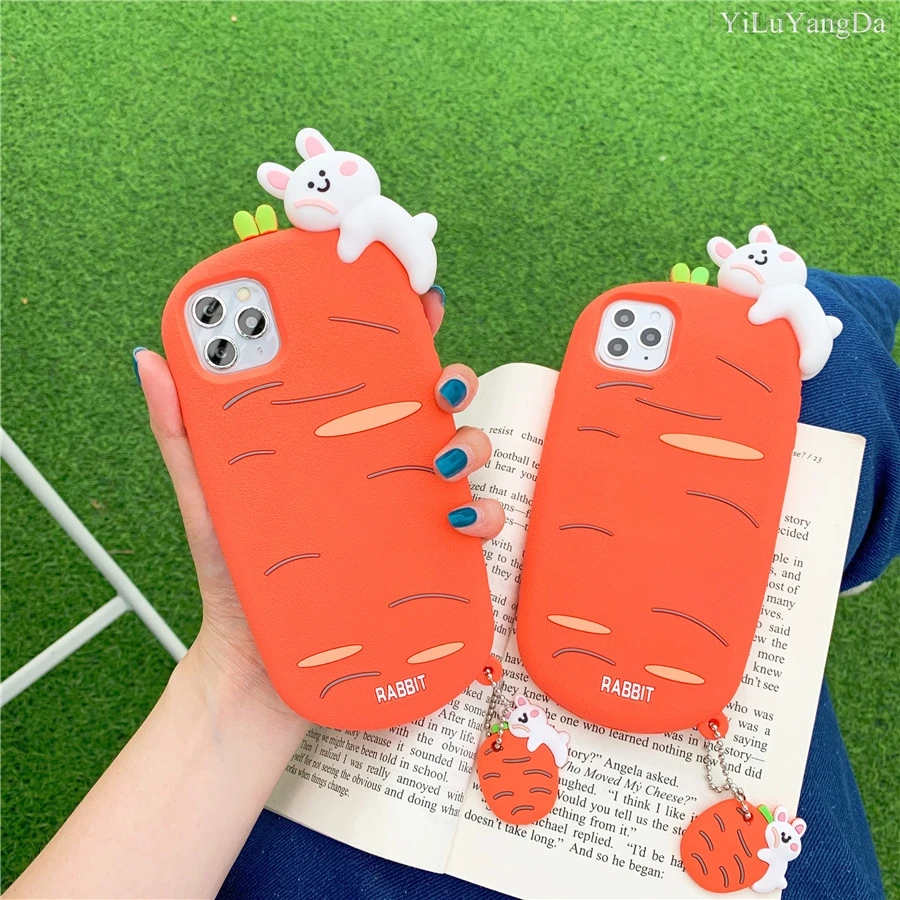 

For iPhone 6 6s 7 8 Plus X XR XS 11 12 13 Pro Max SE 2020 Phone Case Cute Cartoon Carrot Rabbit Soft Silicone Cover Coque