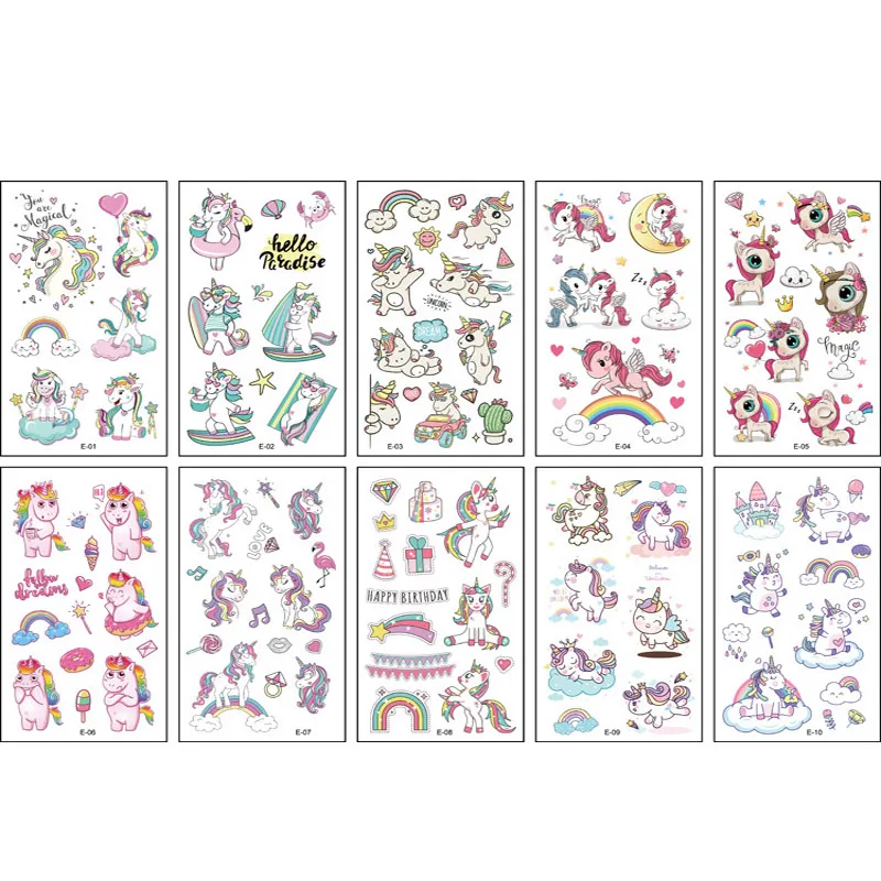 10 листов детские милые мультяшные единороги русалки животные временные
