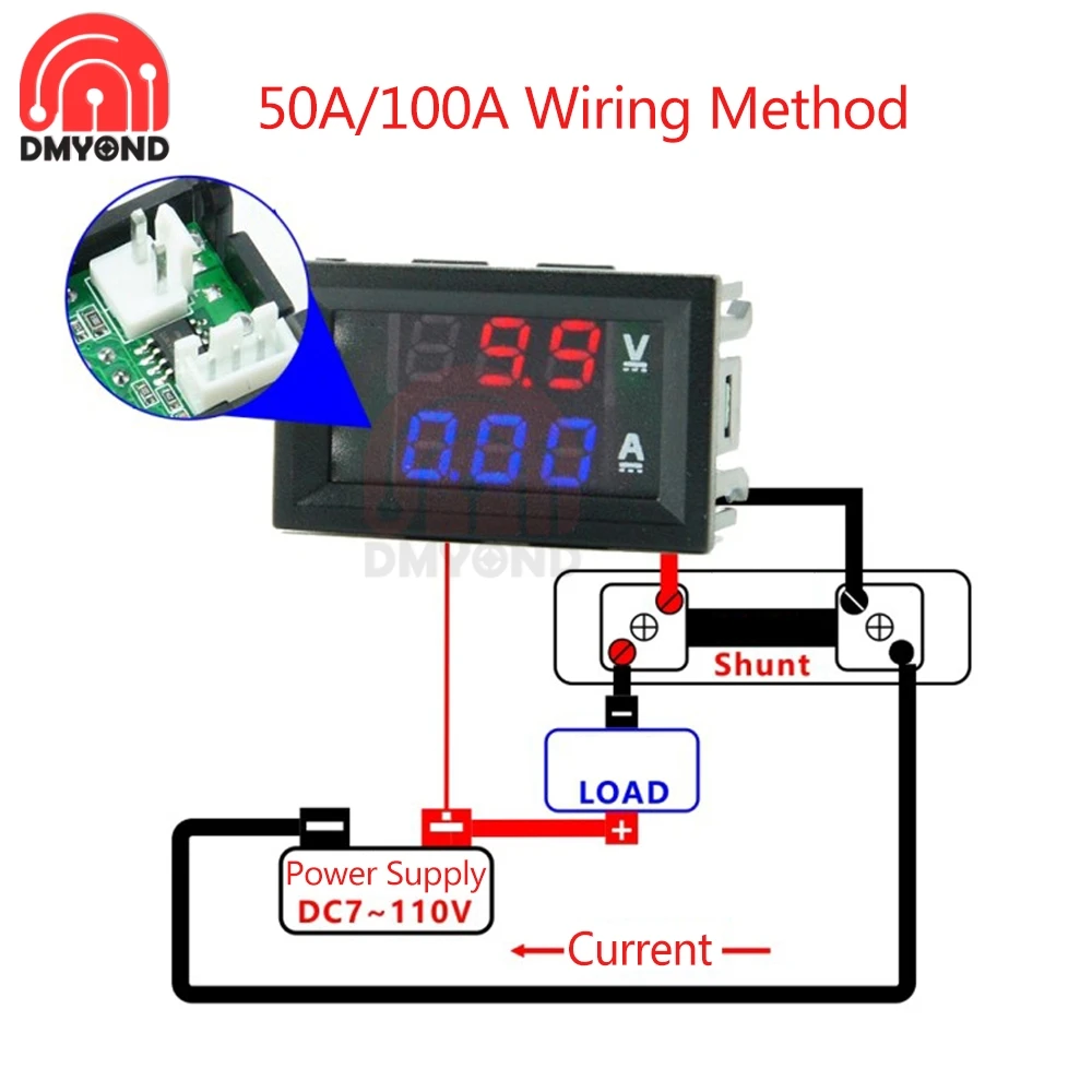 Цифровой мини-Вольтметр Амперметр 0 28 дюйма 50 А постоянный ток 0-100 в/7-110 В