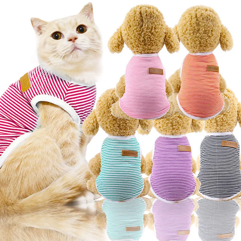 

Summer Cotton Pet Stripe Vest Cat Coat Puppy Clothing French Bulldog Chihuahua Small Medium Size Dog T Shirt Pets Supplies