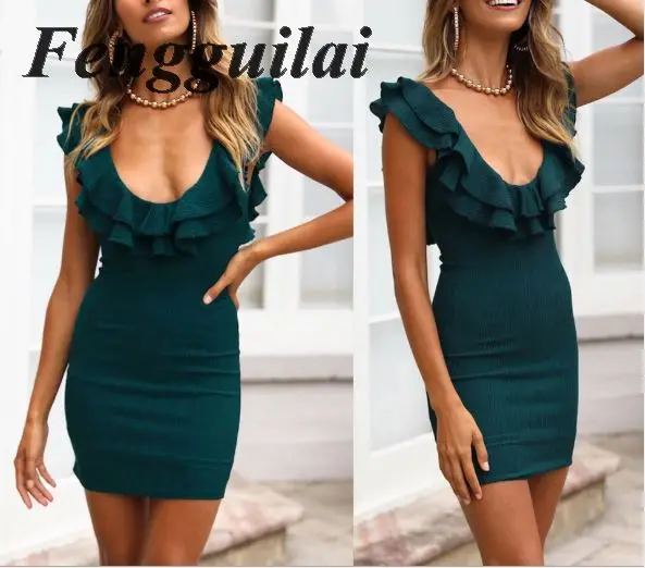 Модное женское облегающее платье новый дизайн 2020 летнее однотонное с рукавом