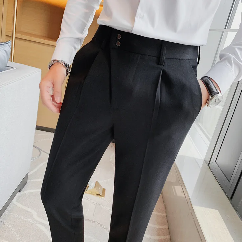 

Autumn Men's Business Dress Pants Office Social Suit Pants Solid Color Casual Slim Fit Wedding Streetwear Trousers Male Clothing