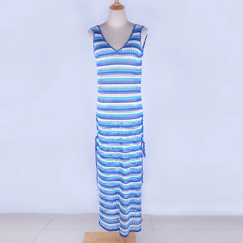 [NODELAY] Новинка 2020 женское вязаное бикини накидка в полоску пляжная одежда парео