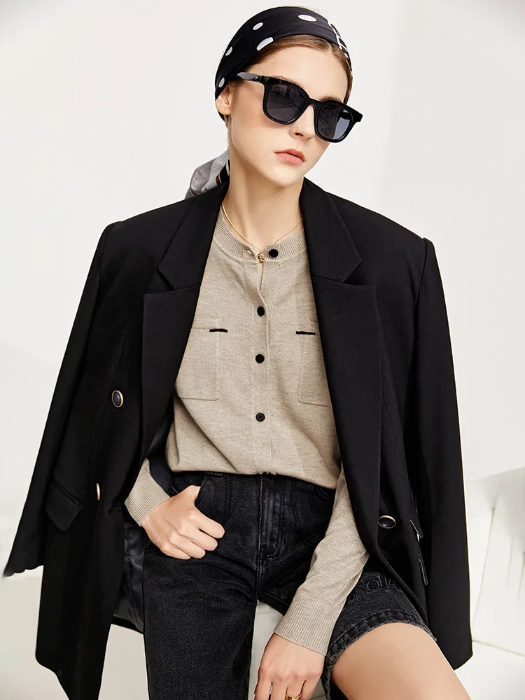 Amii минималистский зимний кардиган для женщин Модный однобортный трикотажный топ