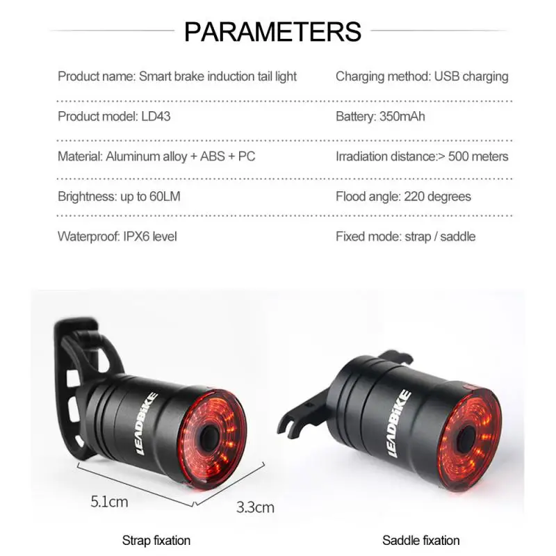 

Bike Brake Light Smart Auto Brake Sensing Light IPX6 Waterproof USB Charging Bicycle Rear Tail Light Cycling Safety Taillight