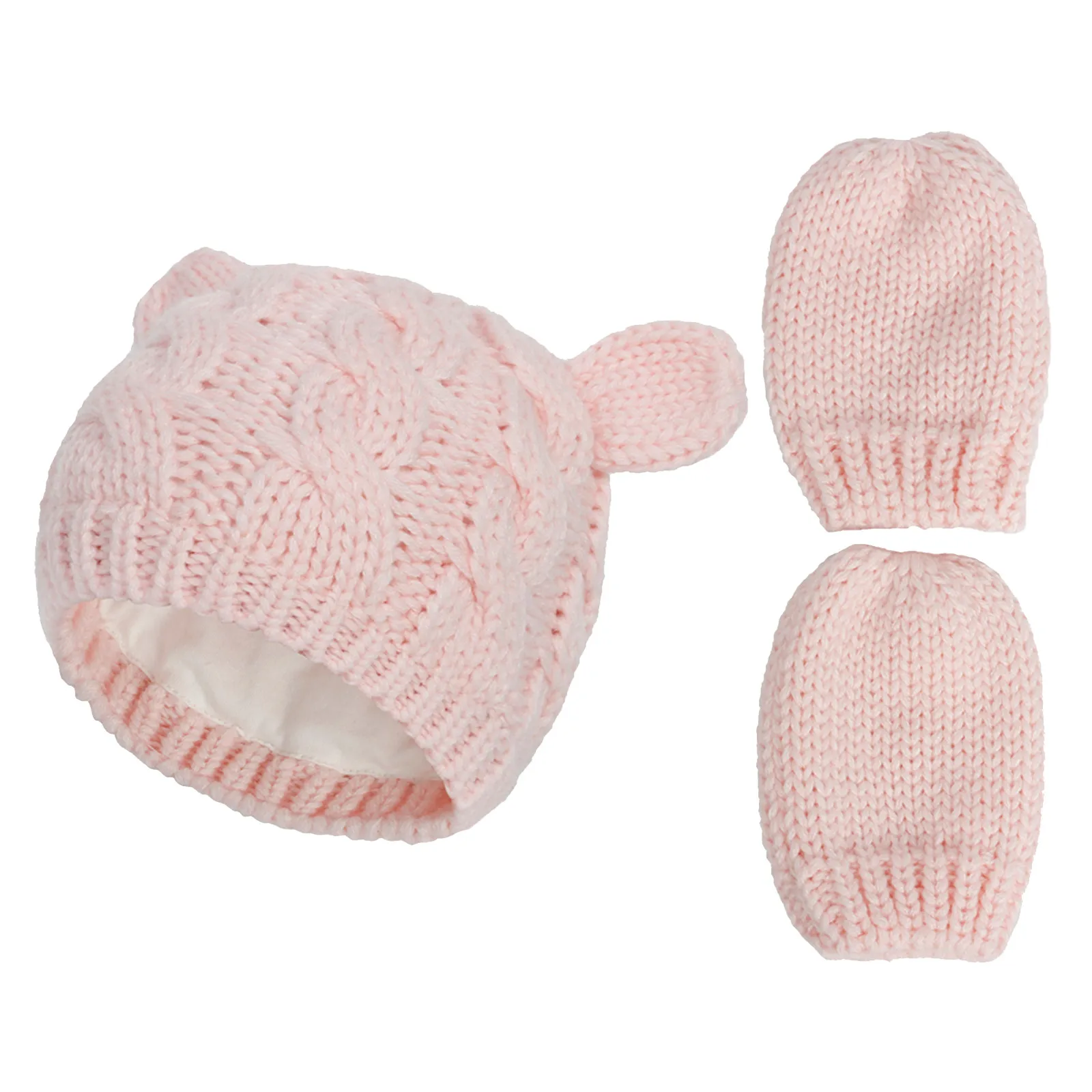 0-18m Winter Fits Baby Kids Boy Girl Warm Comfortable Knit Hat Ear Solid Cute Glove 2pcs Lovely Beanie Cap Mittens | Детская одежда и