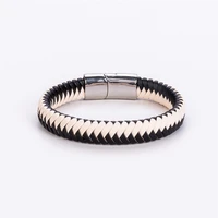 new simple style stainless steel leather braided bracelet titanium steel leather rope wear resistant bracelet