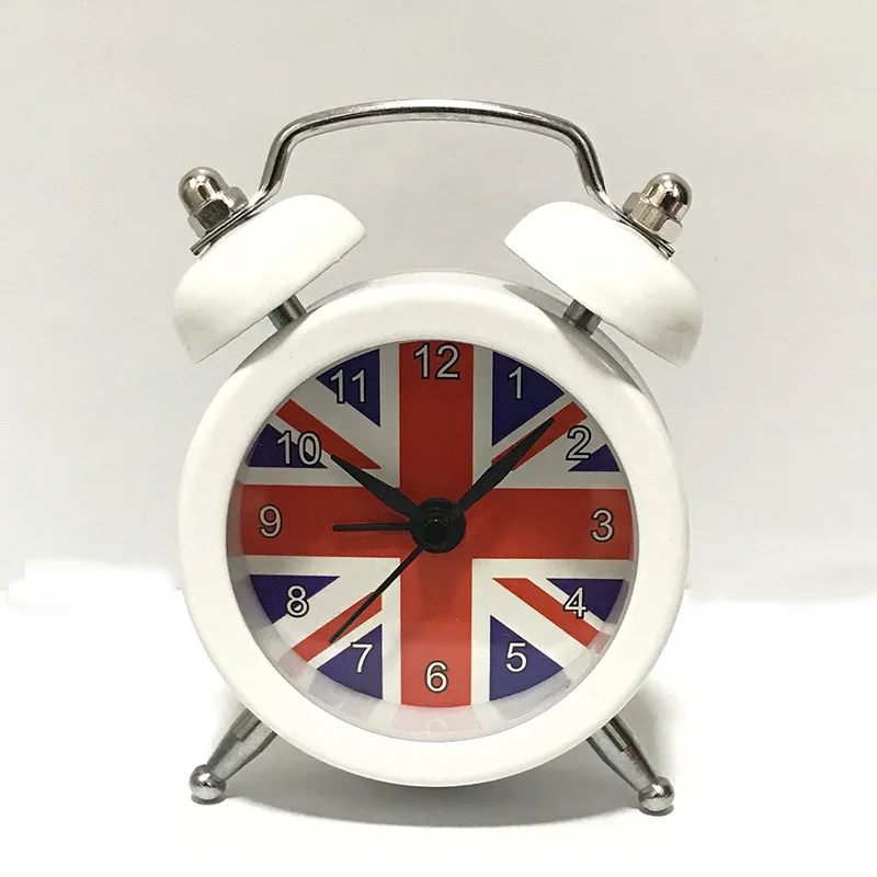Милые круглые металлические часы будильник в стиле ретро с указкой двойной