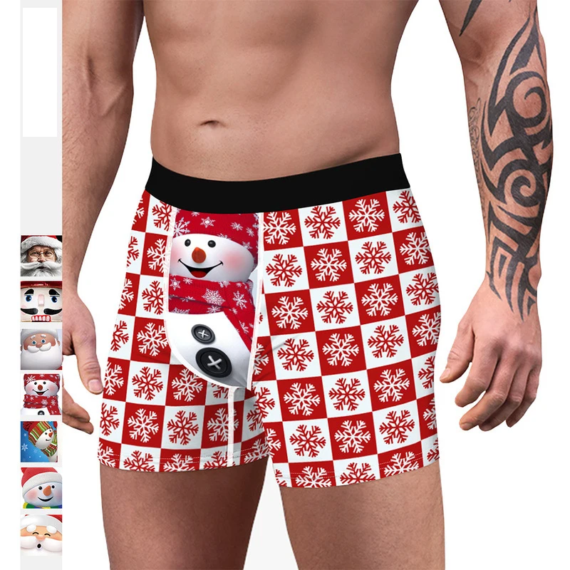 Рождественские мужские плавки боксеры пляжные шорты трусы нижнее белье с 3D