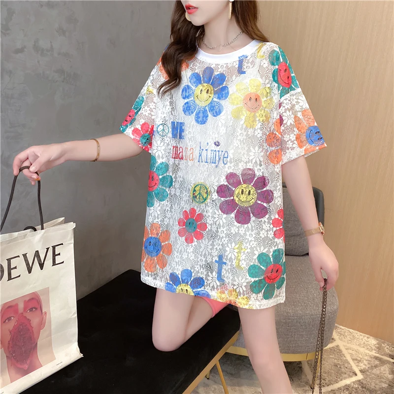 

Houthion Printing Women's T-shirt Plus Size Tshirt Loose Top Short Sleeve New Korean Fashion Casual O-neck T Shirt Summer