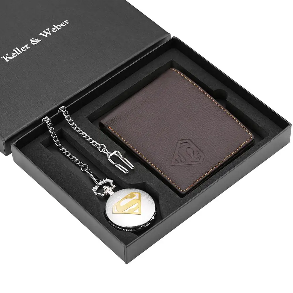 New Arrival Quartz Pocket Watch Wallet Set Charm Pendant Fob Watches Premium Leather Wallet Nice Gifts for Husband Dad Boyfriend