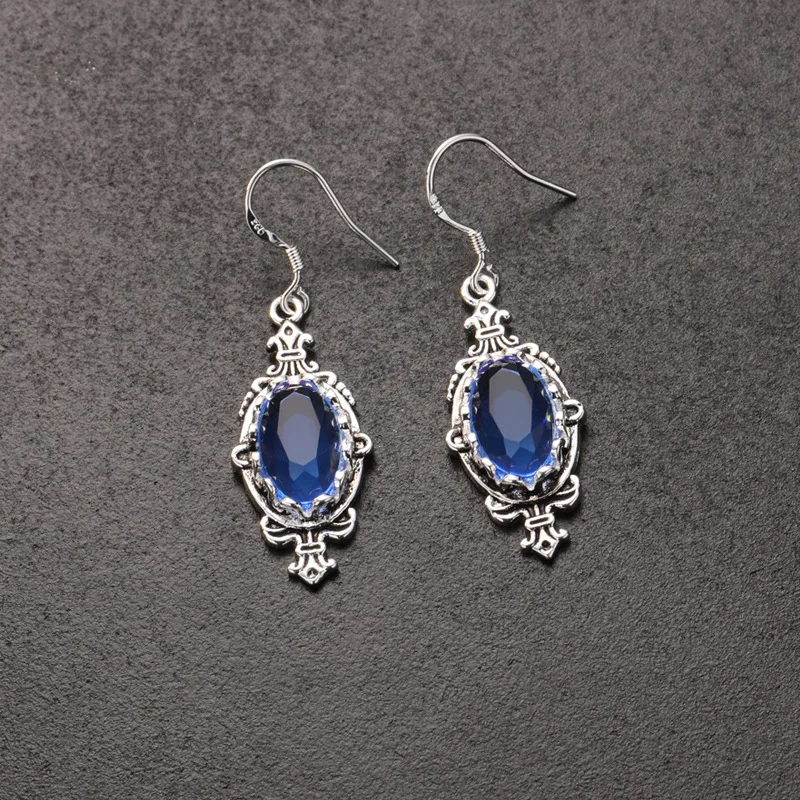 Серьги с топазом из серебра 925 пробы серьги голубым сапфиром капельки