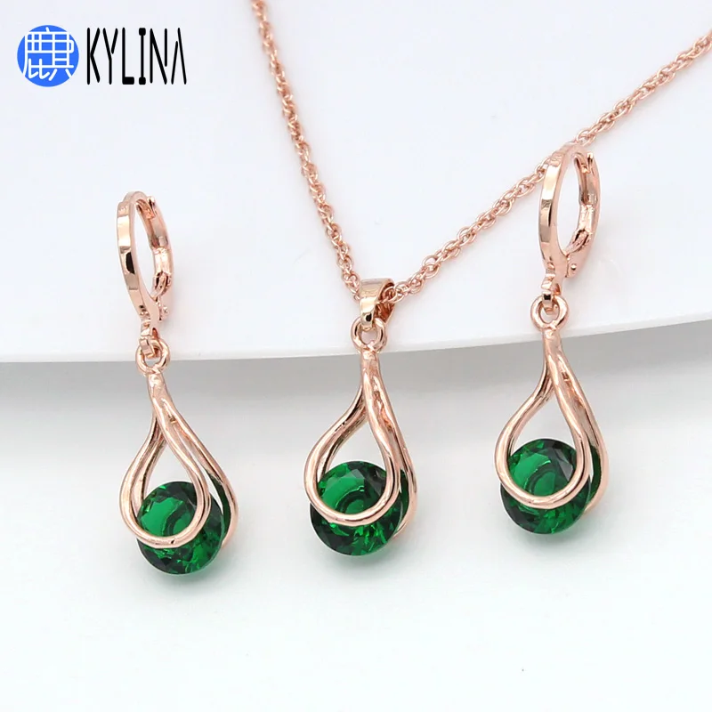 Модные висячие серьги KYLINA из розового золота 585 пробы с круглыми фианитами класса