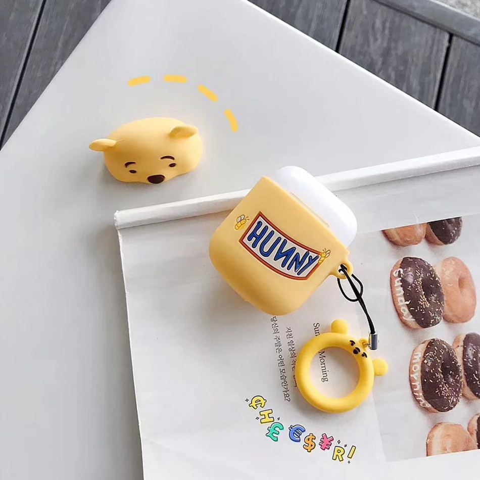 Для AirPods 2/1 чехол с милым мультяшным медведем Винни-пухом чехол для наушников для Apple Airpods 2 мягкий силиконовый чехол с кольцом на палец