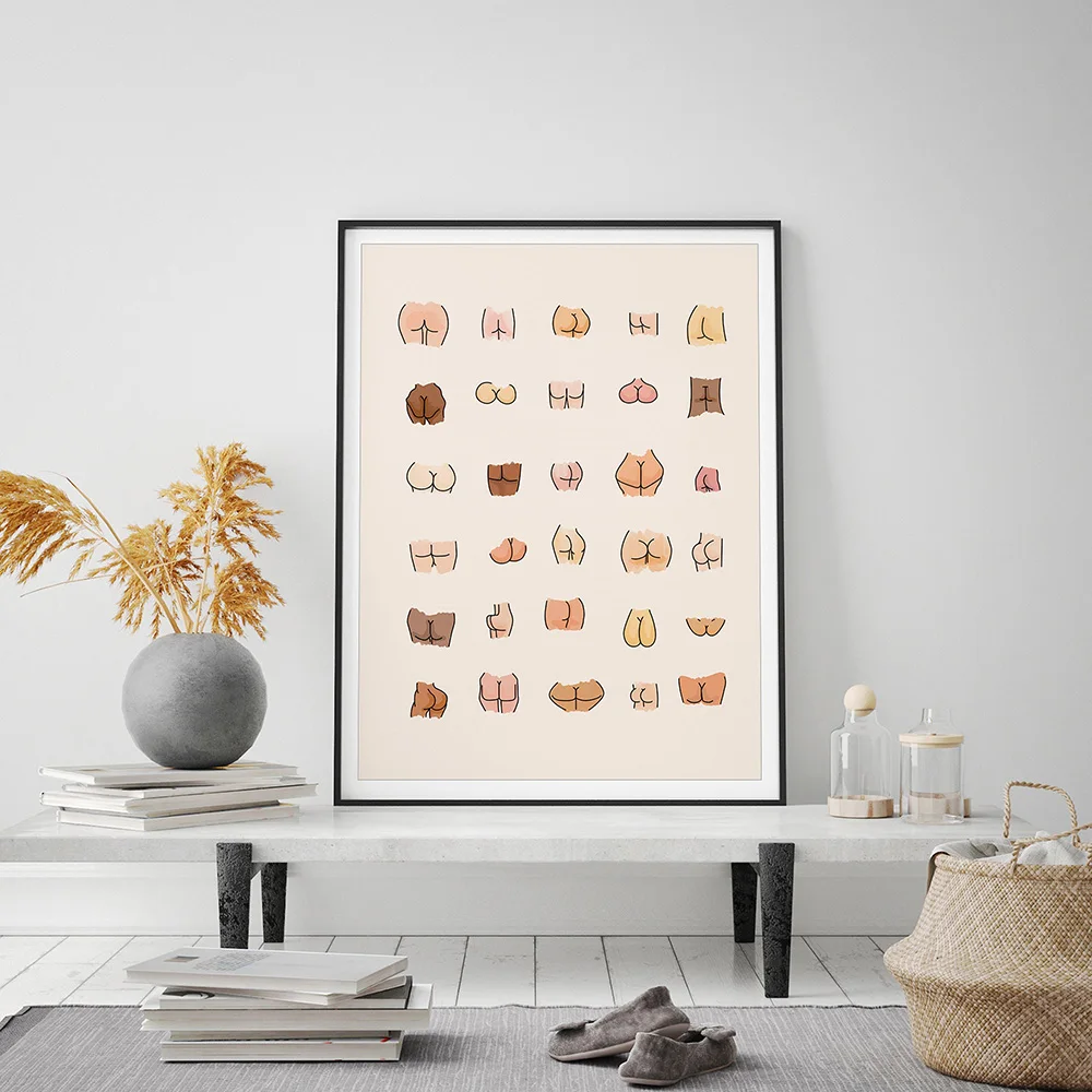 

Funny Bathroom Colorful All Skin Races Body Butts Wall Art Canvas Painting Posters and Prints Line Pictures for Living Room
