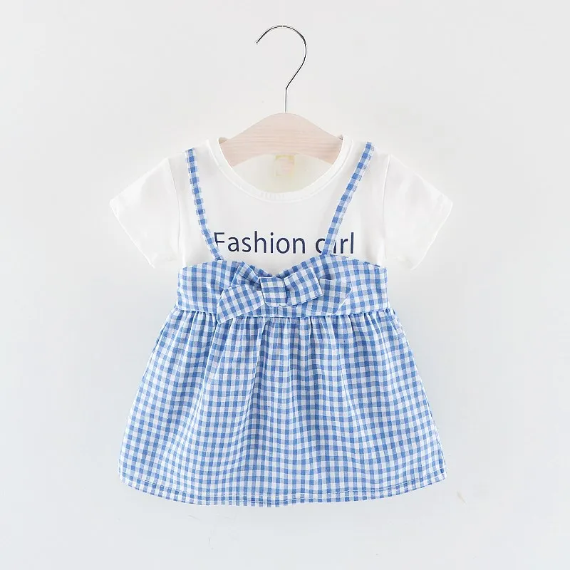 Summer New Fashion Printed Casual Plaid Kids Baby Dresses Clothing Girls Short-sleeved Cute Soft Cotton Clothes Princess Dress | Детская