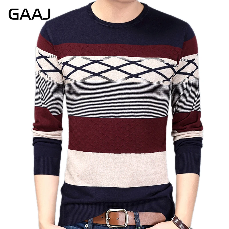 GAAJ Новый Повседневный полосатый вязаный свитер Мужская одежда трикотажное