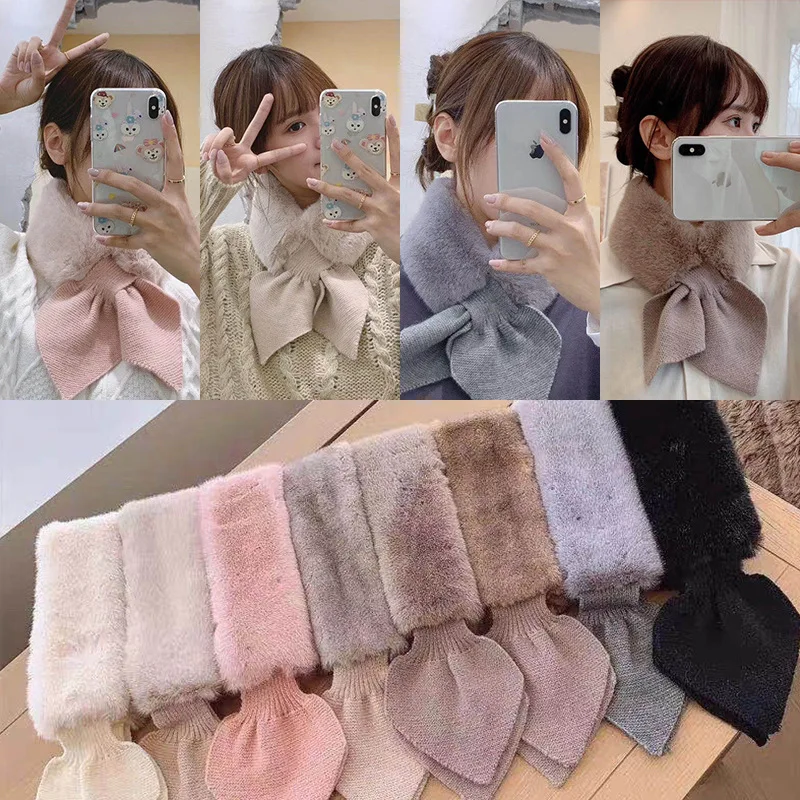 

2020 New Long Skinny Lace Letter Leopard Printed Hair Head Scarf With Winter Warm Faux Fur Neck Collar Scarves For Women Foulard