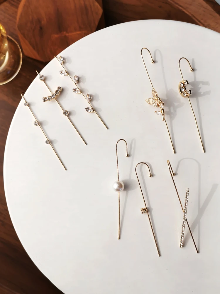 

AiNi Fashion Jewelry 1 PC Earrings For Girls Personality Design Simulated Pearl High Quality Crystal Single Pole Women Earrings
