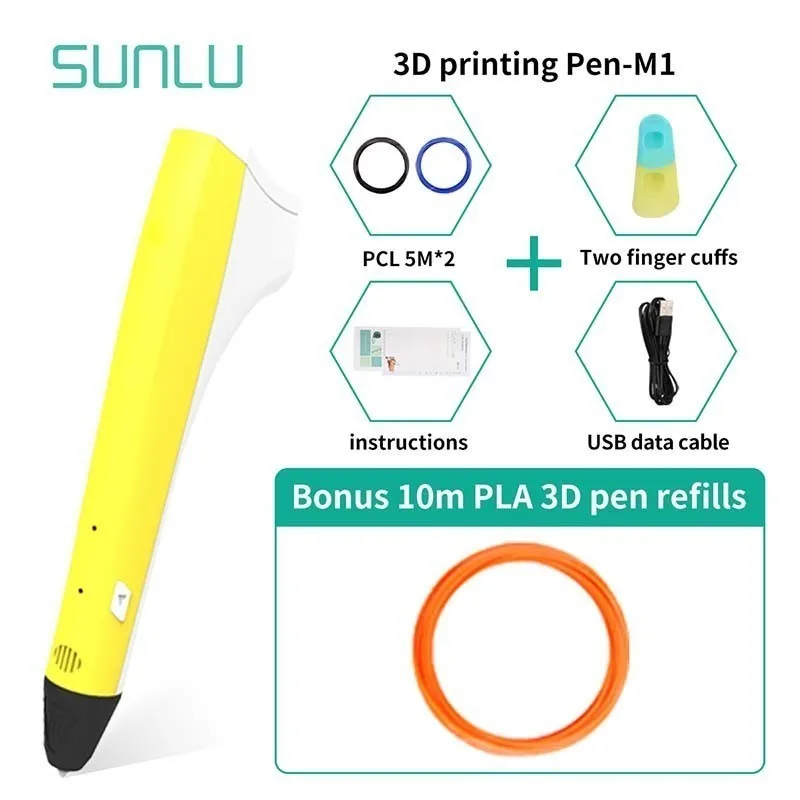 SUNLU Prince M1 низкотемпературная 3D печать Ручка для детей Исследуйте интеллект поддержка PLA PCL нити 1,75 мм DIY подарок - Цвет: M1-10.1-Yellow