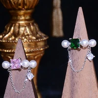 france micro inlaid top quality zircon ring for women exquisite pearl simple classy luxury chain emerald ring lady jewelry